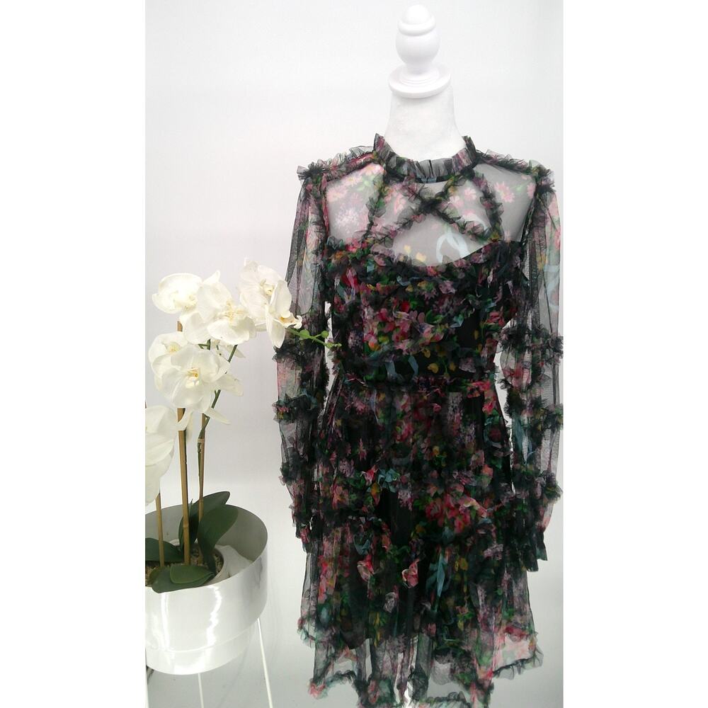 Beulah Black Sheer Floral Mini Dress